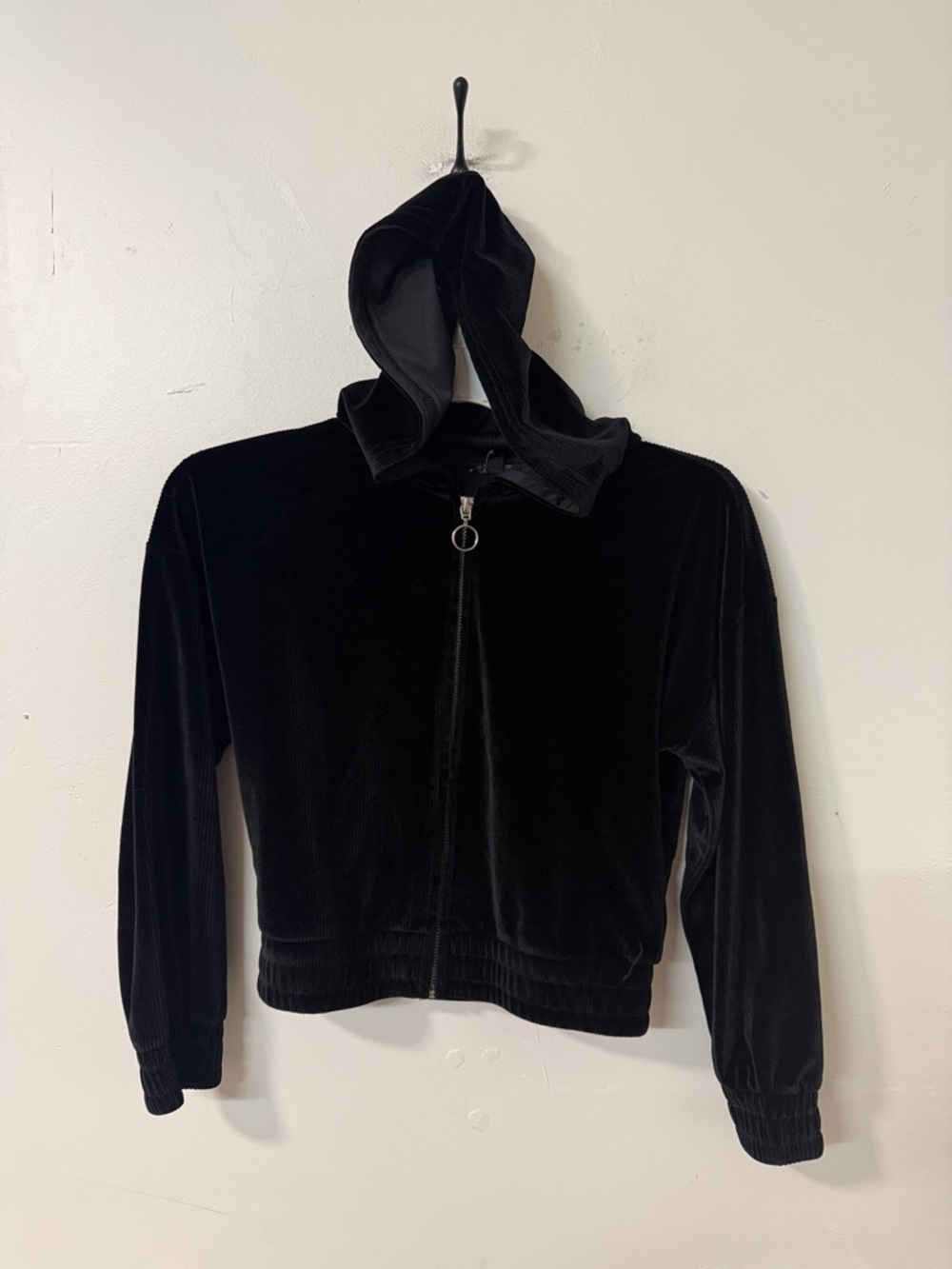 Guess Black Velour Hooded Zip Jacket